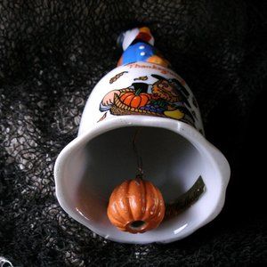 Thanksgiving Turkey With Pumpkin Clapper 5" Bell K's Collection Holiday Vintage